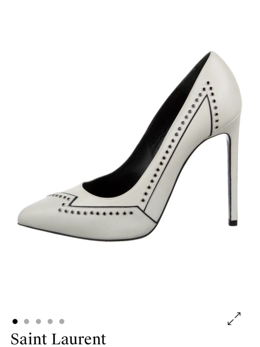 Saint Laurent White Leather Stud-Trim Pointed Pump